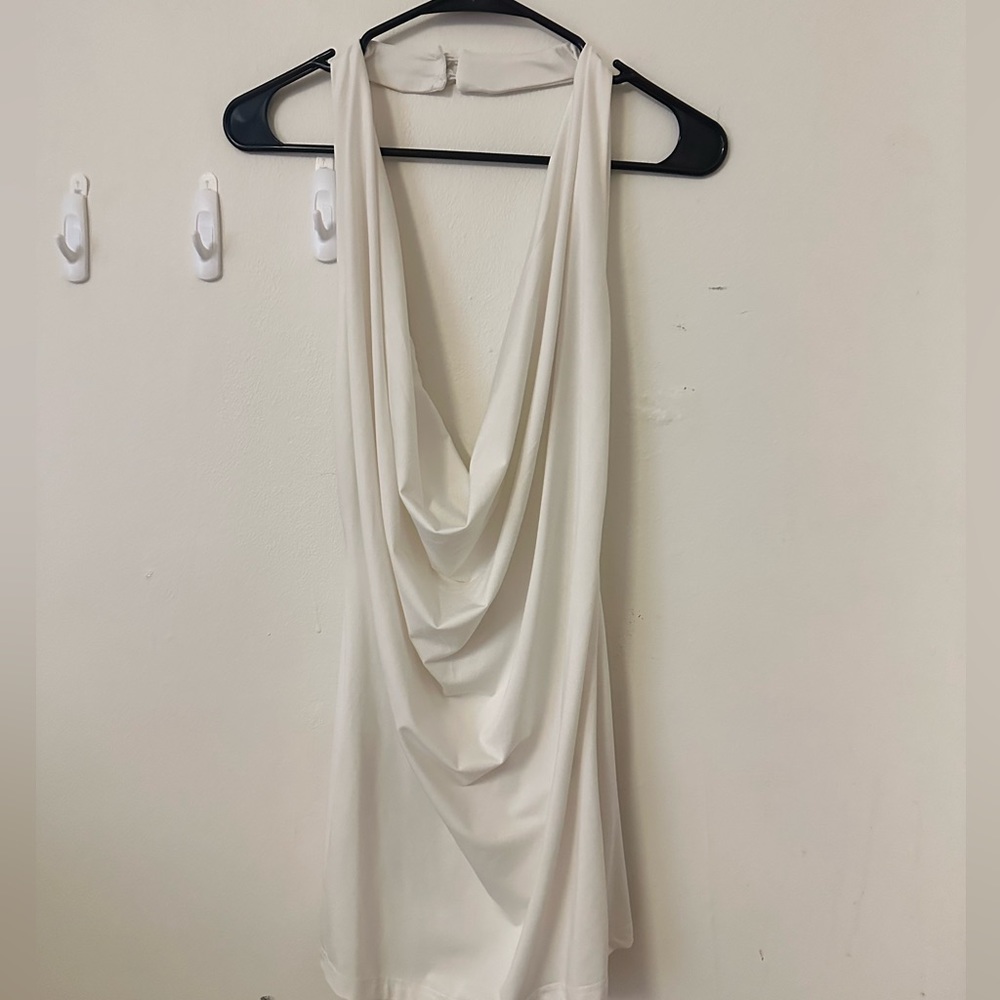 Superdown low back halter white mini dress